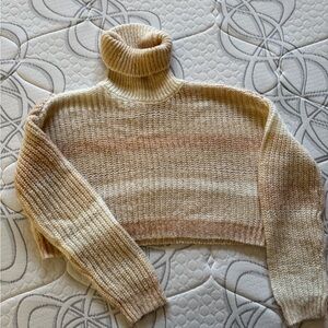 GB Girls Cream and Tan Cowl Neck Sweater